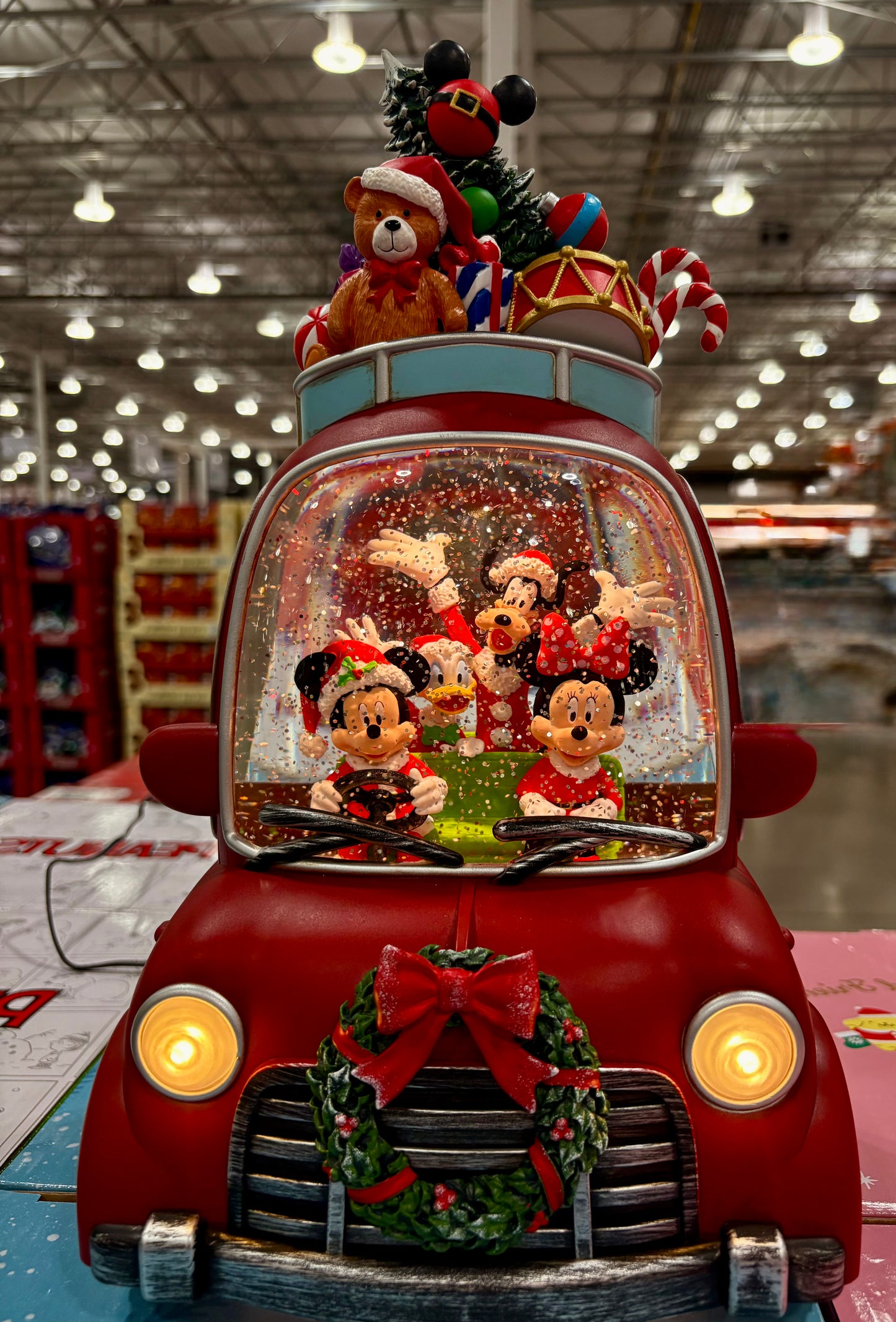🎄Disney Coche Festivo Giratorio con Luz LED