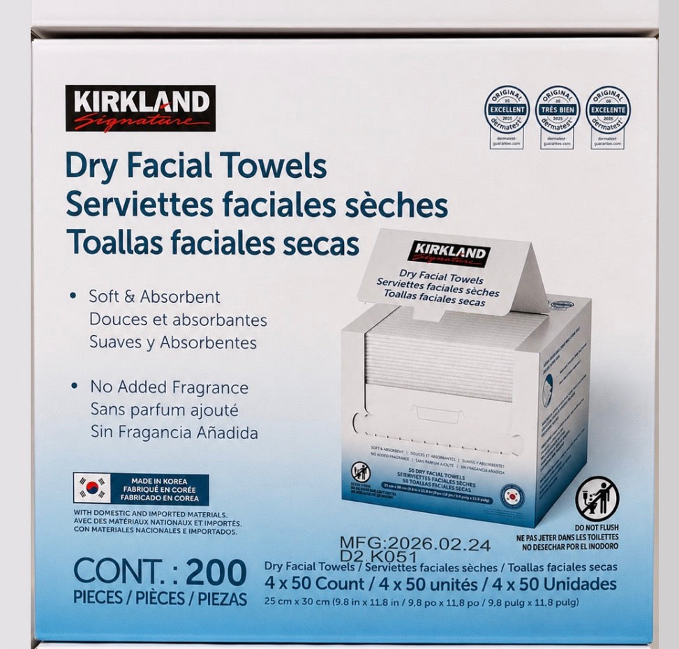 Toallitas Faciales Secas Kirkland Signature – 200 piezas