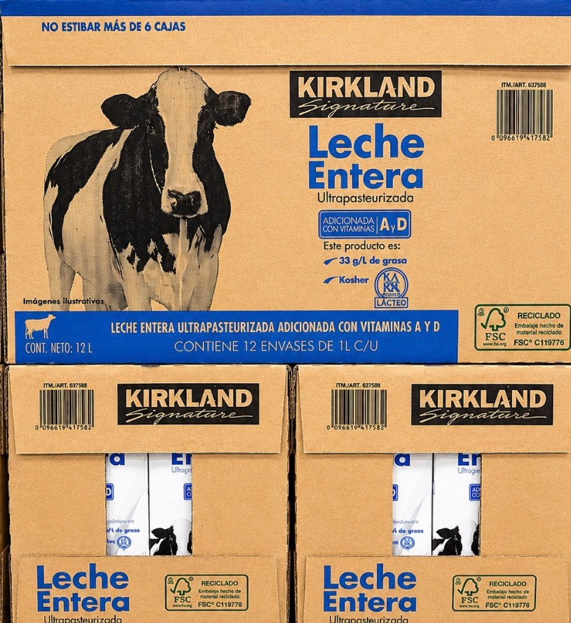 🥛 Leche Entera Kirkland Signature – 12 × 1 L