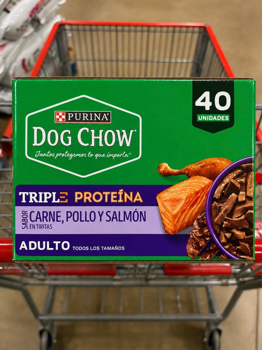 🍗 Dog Chow Triple Proteína Carne, Pollo y Salmón 40 sobres