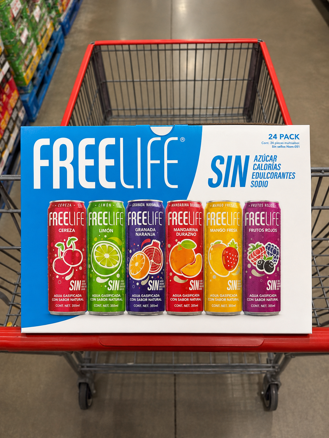🥤 FreeLife Agua Gasificada Surtida – 24 latas de 355 ml
