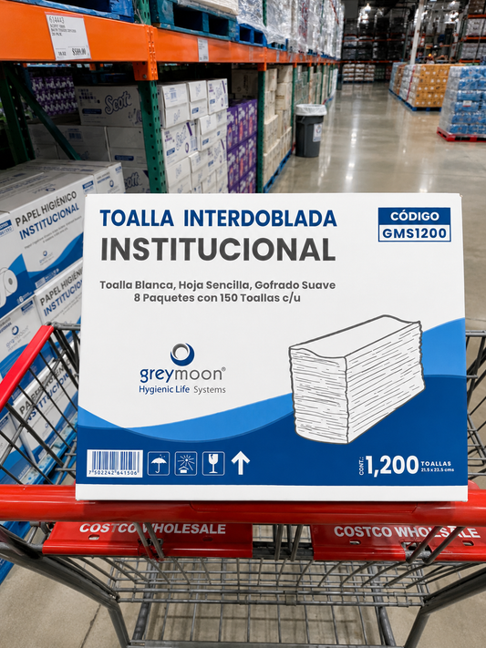 🧻 Grey Moon Toalla Interdoblada Institucional – 1,200 piezas