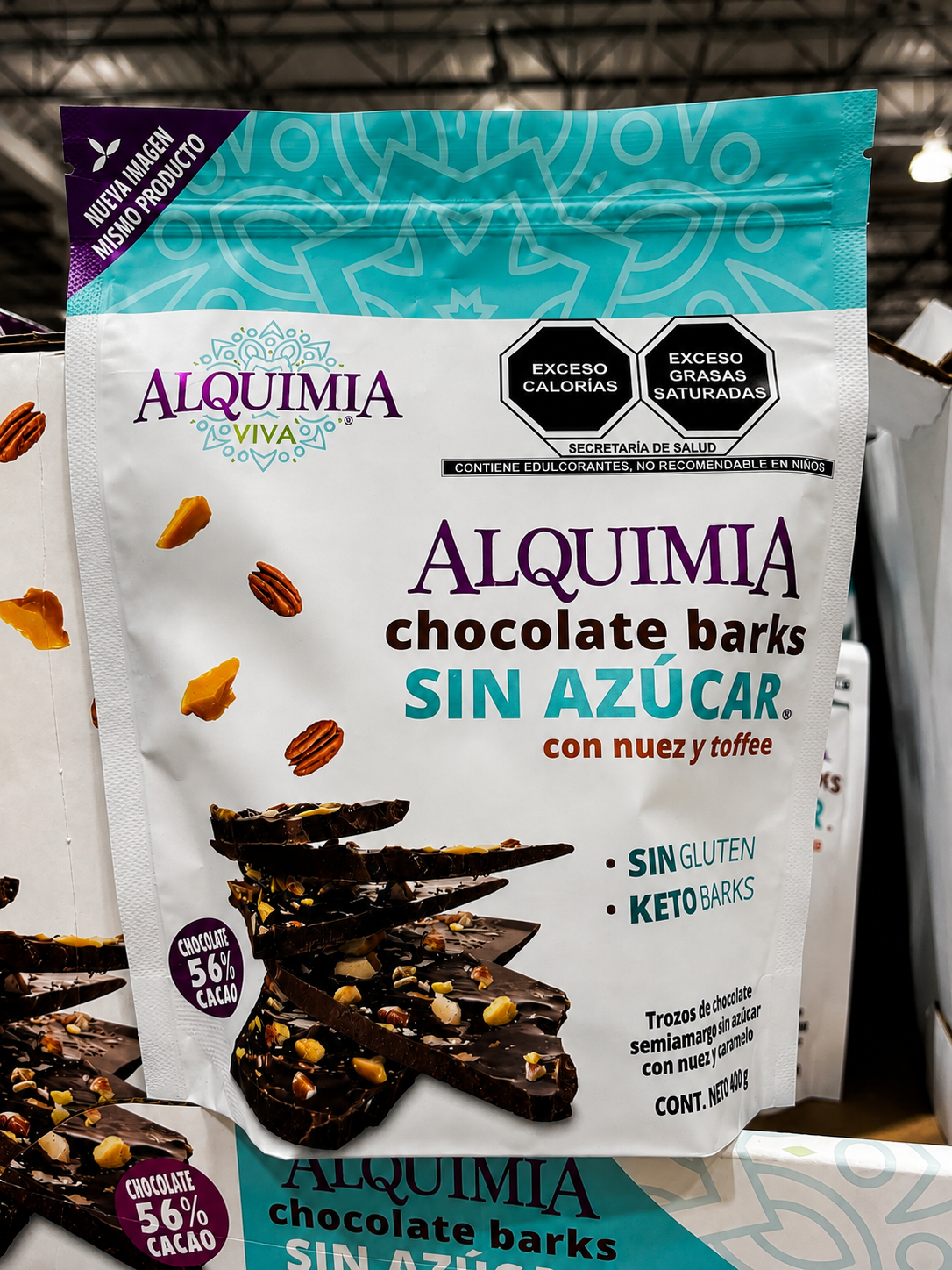 🍫 Alquimia Chocolate Barks sin Azúcar con Nuez y Toffee 400 g